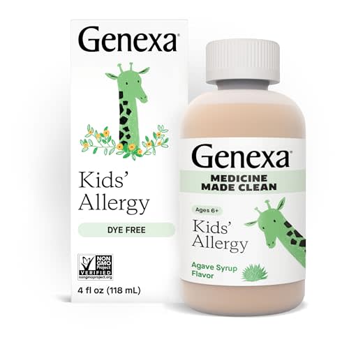 Genexa Kids’ Clean Allergy Antihistamine Medicine, Dye Free, 0% Artificial Additives, Multi Symptom Children's Allergy Relief, Delicious Organic Agave Flavor, Non-GMO & Gluten-Free, 4 fl oz