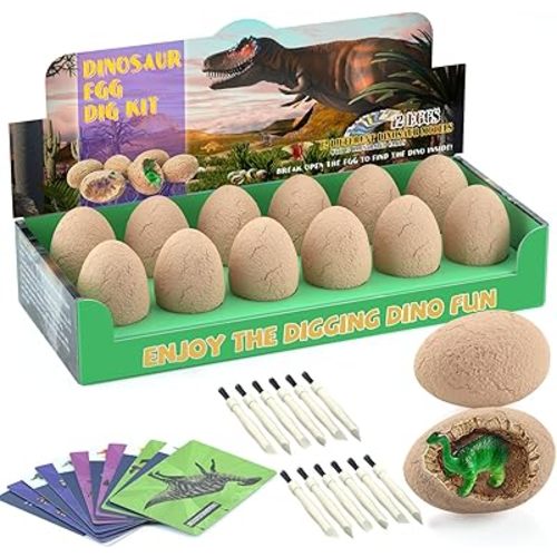 BIGEAR Easter Dinosaur Eggs Excavation Dig Kit - Dinosaur Toys for Kids - Break Open 12 Dinosaur Eggs and Discover 12 Cute Dinosaurs - Archaeology Preschool Science STEM Crafts Birthday Gifts for Boys