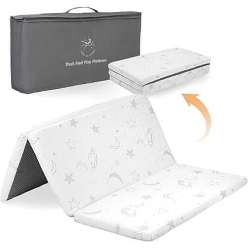 Trifold Pack and Play Mattress for Baby and Toddlers - 38"x26"x1.5", Breathable Pack N Play Mattress, Portable Crib Mattress with Carry Bag, Washable Cover Playpen Mattress for Travel