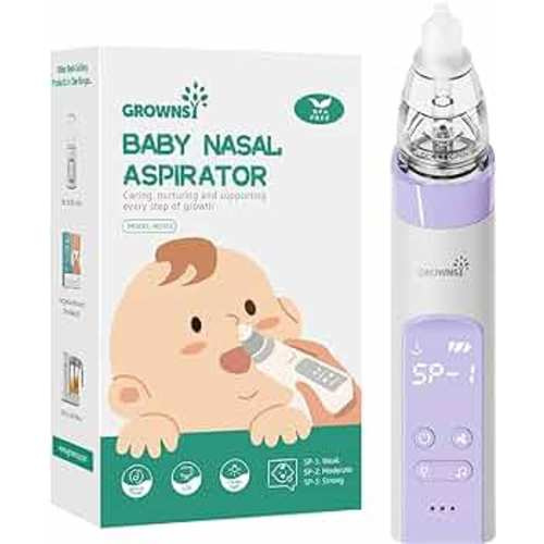 GROWNSY Nasal Aspirator for Baby, Electric Baby Nose Sucker, Automatic Nose Cleaner with 3 Silicone Tips, Adjustable Suction Level, Music and Light Soothing Function, Purple