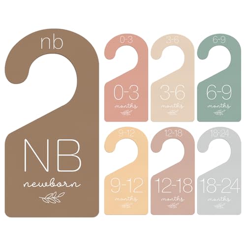 Whaline 7Pcs Baby Closet Size Dividers Warm Colors Acrylic Hanger Clothes Organizers Newborn to 24 Month Thicken Infant Wardrobe Separators For Home Nursery Baby Clothes