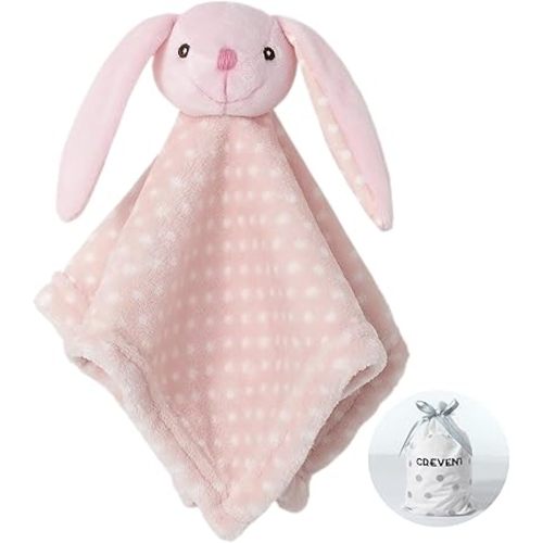 CREVENT Cozy Plush Baby Security Blanket Loveys for Baby Girls Boys, Stuffed Animal Ring Rattle Shaker Toy for Newborns (Bunny)