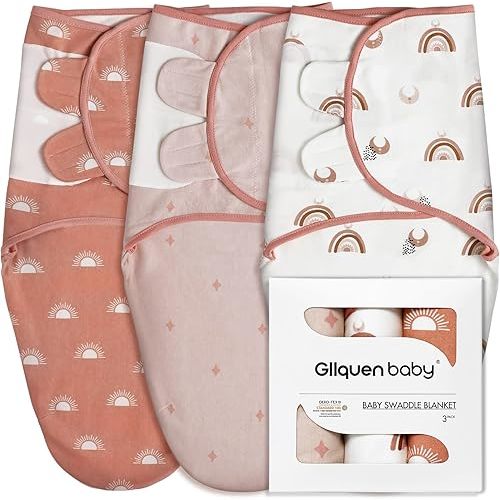 GLLQUEN BABY 3-Pack Organic Baby Swaddle Sleep Sacks for Newborn - Baby Swaddles 0-3 Months, Baby Swaddle Sack, Rainbow & Sun, Baby Swaddle Blanket Wrap (Small/Medium)