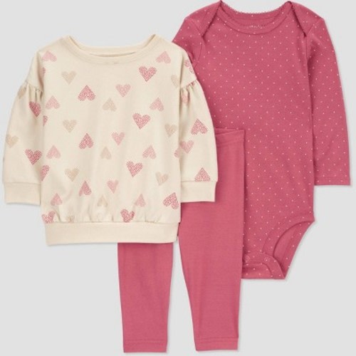 Carter's Just One You® Baby Girls' Hearts Top & Bottom Set - Pink/Brown, Size: Newborn