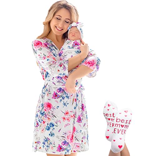 ECO BABY Mommy and Me Robe and Swaddle Set | Maternity Robe and Matching Baby Set for Girl, Boy | Hospital Labor and Delivery