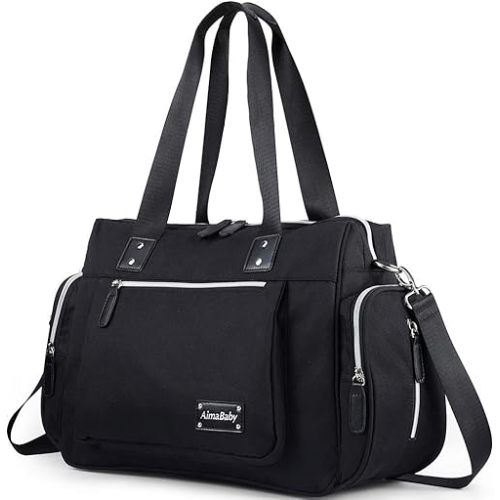 Sac à langer, sac de transport pour couches de bébé, sac à langer pour maman, grils, unisexe, maternit. Multi poches, sac fourre-tout, sac de plage, sac de voyage, sac à main en toile Large(noir)