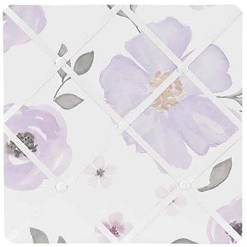 Sweet Jojo Designs Lavender Purple, Pink, Grey and White Fabric Memory Memo Photo Bulletin Board for Watercolor Floral Collection - Rose Flower