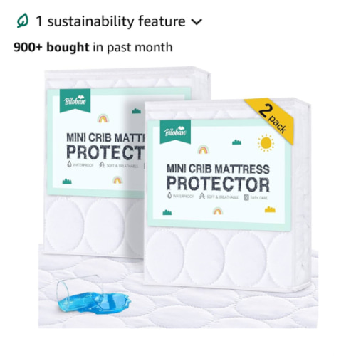 Mini Crib Mattress Protector Sheets Waterproof 2 Pack, Quilted Pack and Play Mattress Pad Cover Fits for Mini Crib/Playen/Pack and Play Mattress, White, 38"x24"