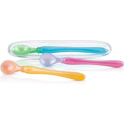 Nuby 3-Pack Easy Go Spoons and Travel Case, Colors May Vary, 9 Months Plus