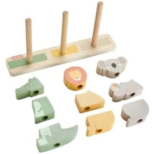 Fisher-Price Wood Baby Toy Stack & Sort Animals, 10 Wooden Pieces for Developmental Play for Infants & Toddlers Ages 1+ Years
