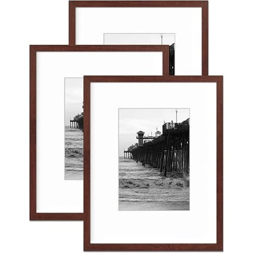 Picture frame 11x14 mat to 8x10 set of 3,Wine red Woodgrain Studio Gallery Tempered Glass 11x14 poster frame Modern Style Wood Composite frames,Vertical & Horizontal art photos and home decor
