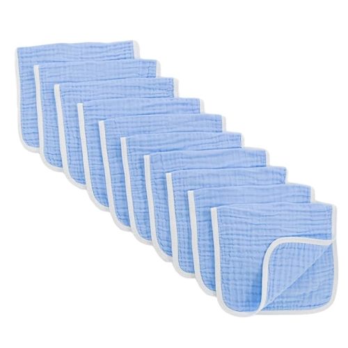 Synrroe Burp Cloths Large, Muslin Burp Cloths for Baby Girls and Boys, Pack of 10 Extra Absorbent and Soft Muslin Bibs, 6 Layers 20 by 10 Inches 100% Cotton (Blue 10 Pack) - Large 10 Pack