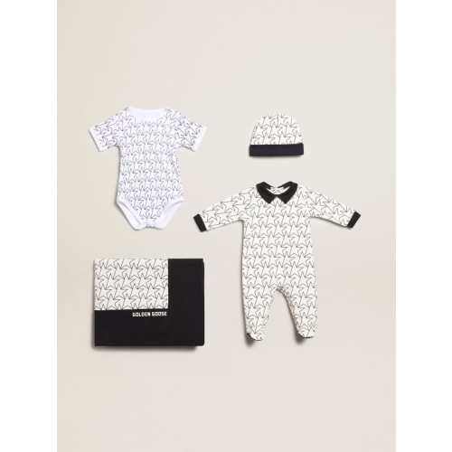 Baby gift set in white with navy blue trim and star