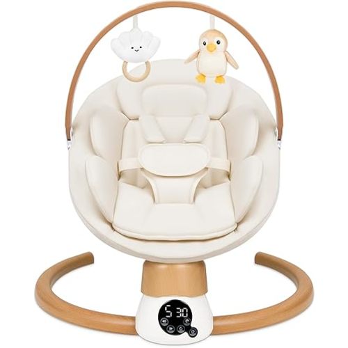 Baby Swings for Infants | Electric Portable Baby Swing with Bluetooth, 5 Swing Speed, 3 Timer Settings, 10 Lullabies, 5-Point Harness & Remote Control | Newborn Swing for Indoor & Outdoor (White)