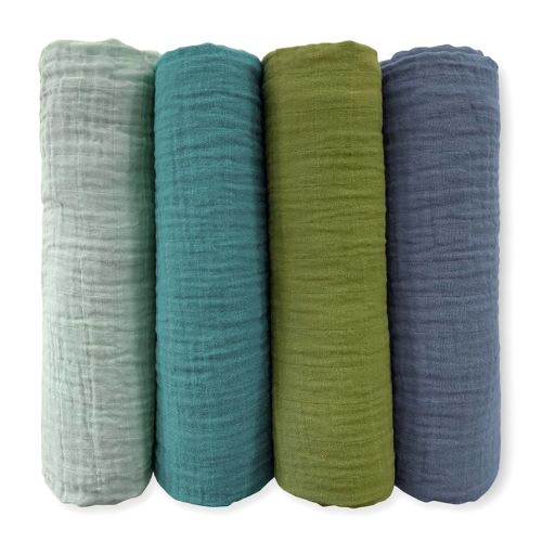 SwaddleDesigns Cotton Muslin Swaddle Blankets for Baby Boy & Baby Girl, Set of 4, Neutral Receiving Blankets for Newborn, Baby Registry & Gift, 46x46 inches, Cascadia