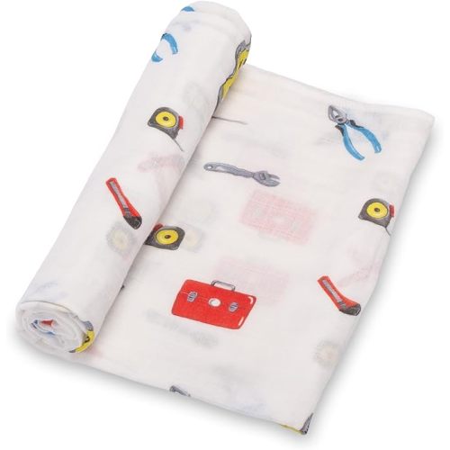 LollyBanks Muslin Swaddle Blankets, Tool Box Print