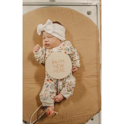 Hi, I'm new here Newborn Baby Plaque, Baby Hospital Photography Prop, Newborn Baby Wooden Circle Sign