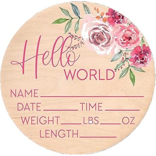 Floral Hello World Newborn Sign for Welcome Baby Birth Announcement, Hospital Bloom Baby Name Stat Sign, New Mom Baby Shower Nursery Decor Photo Prop