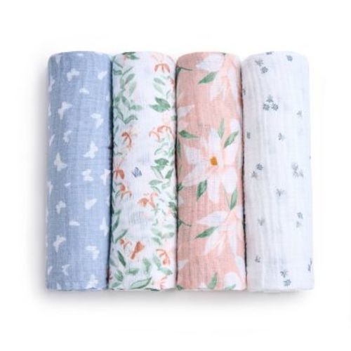 aden + anais essentials Muslin Swaddle Blankets - Butterfly Garden 4pk