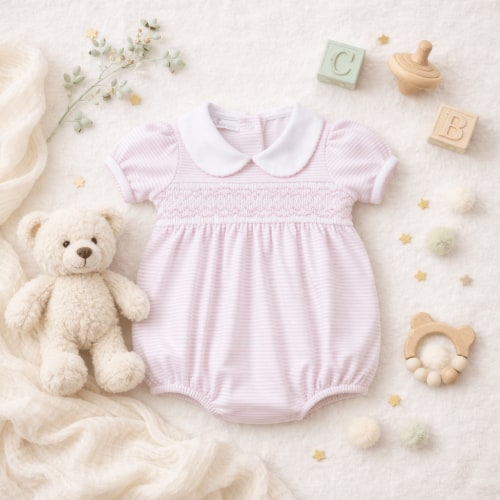 Mini Stripes Smocked Bubble - Pink