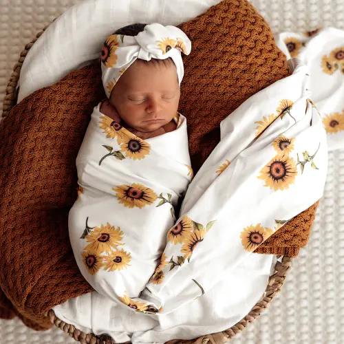 Sunflower Organic Jersey Wrap & Topknot Set | Snuggle Hunny