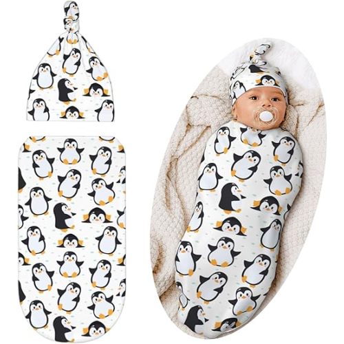 Swaddling Blanket for Baby, Sleeping Sacks, Unisex Baby Stuff with Hat, Penguin
