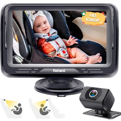 Rohent Baby Car Camera HD 1080P - Rear-Facing Infant Monitor with Night Vision, 150° Wide-Angle Lens, Anti-Glare Screen, Easy Install, 360° Adjustable Display