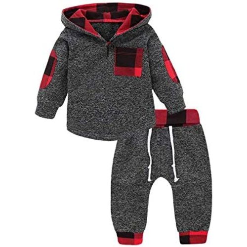Ritatte Toddler Baby Boys Clothes Infant Christmas Plaid Long Sleeve Hoodie Sweatshirt Pants Set Fall Winter Xmas Outfits