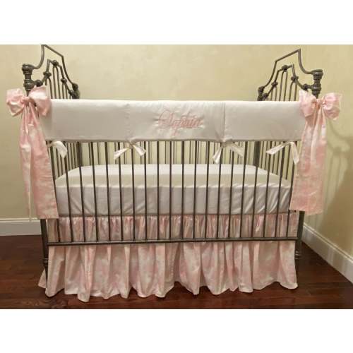 Pink Toile Crib Bedding, Crib Rail Cover, Blanket and Pillow
