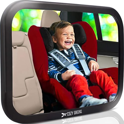 Shatterproof Baby Car Mirror, Fully View Infant in Rear Facing Car Seat - Newborn Safety, Crash Tested & Extra Wide, Crystal Clear, 100% Lifetime Satisfaction Guarantee, Easy Install by Cozy Greens