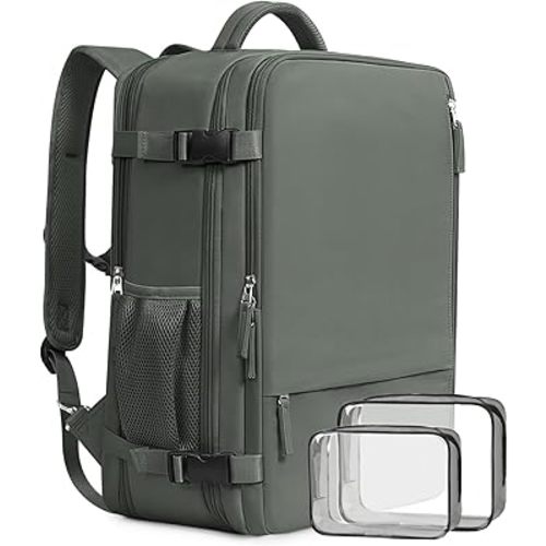 Beraliy Travel Backpack for Men Women, Airline Approved Personal Bag,17.3 Inch Laptop Backpack, Carry On Backpack for Hiking Overnight with USB Charging Hole, Olive-green