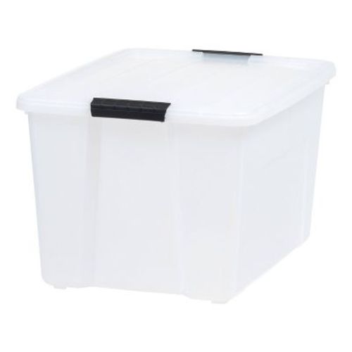 Iris 60qt 4pk Plastic Storage Bins With Lids And Latching Buckles: Clear, Stackable, Portable Tote For Universal Storage