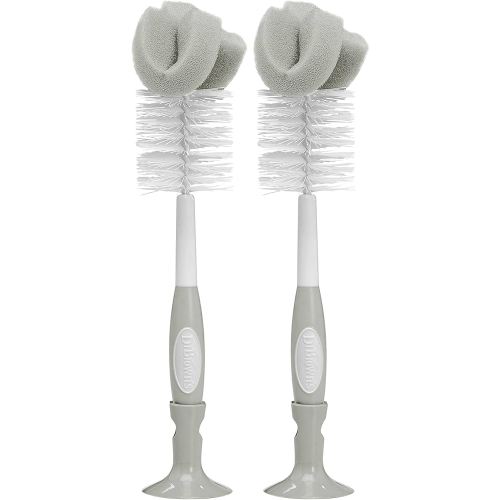Dr. Brown's Reusable Sponge Baby Bottle Cleaning Brush with Suction Cup Stand, Scrubber and Nipple Cleaner, BPA-Free, Gray, 2-Pack