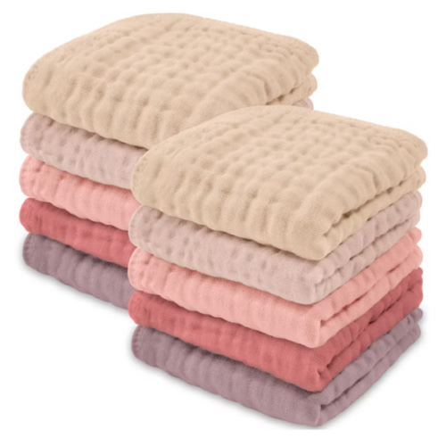 Baby Washcloths Muslin Cotton, Large 10”x10” By Comfy Cubs (multicolor, Pack Of 10)