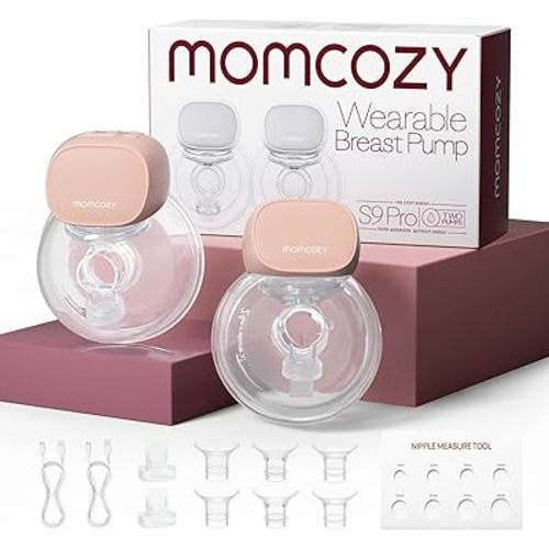 Momcozy S9 Pro Upgraded Wearable Breast Pump, Hands-Free Design with Extended Battery Life & LED Display, Double Electric Portable Pump with 2 Modes & 9 Levels, 24mm, 2-Pack, Pink