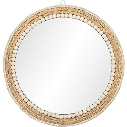 SWTHONY 18 Inch Boho Round Hanging Wall Mirror Decorative Rattan Circle Wall Mounted Mirror for Farmhouse, Living Room, Bedroom, Bathroom