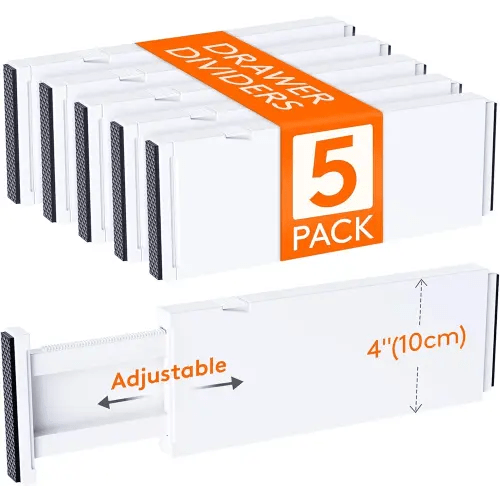 Lifewit 5 Pack Drawer Dividers Plastic 4" High, 11-17" Adjustable Drawer Organizers for Clothes, Expandable Dresser Separators in Bedroom/Bathroom/Kitchen/Fridge/Office Organization and Storage