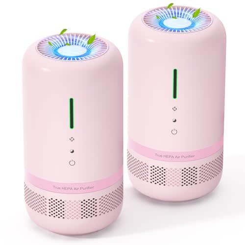 Air Purifiers for Home, 2 Pack H13 HEPA Air Purifier for Room up to 960ft², 360° Outlet, 99.97% Particle Capture for Home,Pet,Type-C Charging, Included Adapter, VF04, Pink