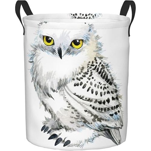 Snowy White Owl Collapsible Laundry Basket with Handle Waterproof Hamper Storage Organizer Large Bins for Dirty Clothes,toys