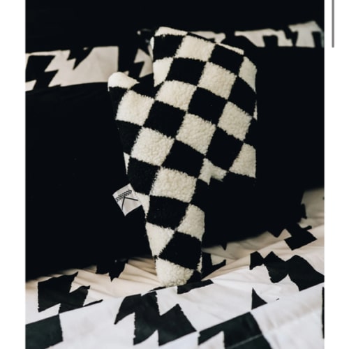 Black Check Bolt Plush Pillow