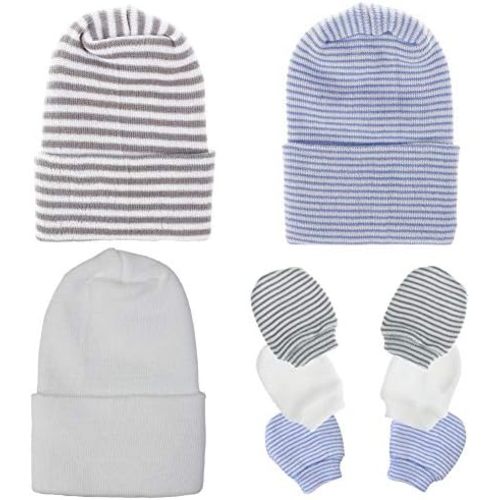 Baby Caps and Mittens Newborn Hospital Beanie Hats No Scratch Gloves Soft Babies Gift Set for Boys Girls