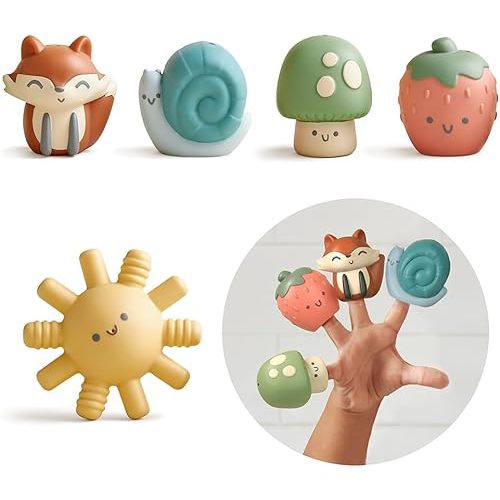 Itzy Ritzy Finger Puppets - Set of 3 Soft Finger Puppets and 1 Water-Squirting Toy