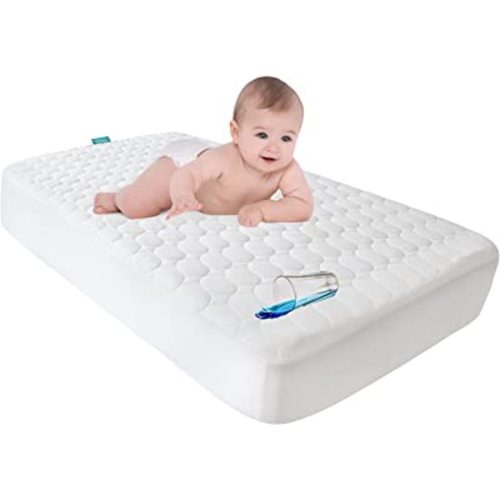 Crib Mattress Protector Pad Waterproof, Toddler Waterproof Crib Mattress Protector Cover, Machine Washable & Dryer Fit Baby Toddler Bed Mattress Protector (Standard Size 52” x 28”), White