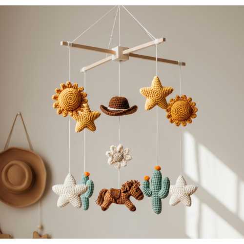 Personalized Crochet Baby Mobile, Horse Baby Mobile For Neutral Nursery, Horse Crib Mobile, Cowboy Mobile, Boho Western Nursery Mobile