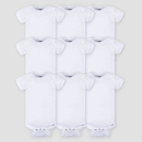 Gerber Baby 9pk Short Sleeve Onesie - White Newborn