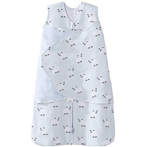 HALO 100% Cotton Sleepsack Swaddle, 3-Way Adjustable Wearable Blanket, TOG 1.5, Aqua Sheep, Newborn, 0-3 Months