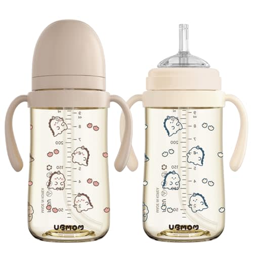 UBMOM No-spill, Backflow prevention Sippy Cup with Straw, PPSU Learner Cup with Handle for Baby and Toddlers, BPA free, Straw Cup Bundle 9.47oz (2pcs Set)