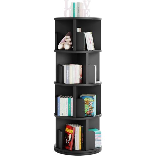 oneinmil Rotating Bookshelf, 360° Rotating Bookcase for Small Space, Corner Bookcase for Bedroom, Living Room, Study Room, 4 Tier, Black