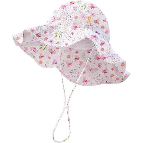 HONGTEYA Baby Sun Hat Toddler Girl Beach Hat Adjustable Outdoor Summer Hat UPF 50+ Sun Protection Wide Brim Infant Kids
