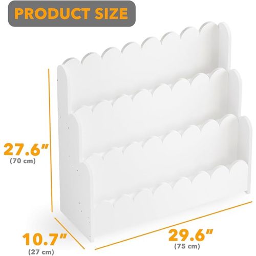 SpaceAid 3-Tier Scalloped Bookshelf, Montessori Bookcase for Toddlers, Wooden Book Shelf Organizer Display Furniture for Kids Rooms, Playroom, Nursery and Classroom, White